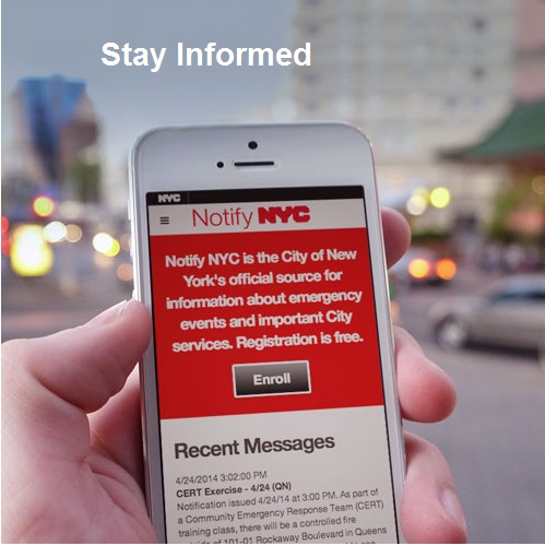 Picture of a phone with Notify NYC App