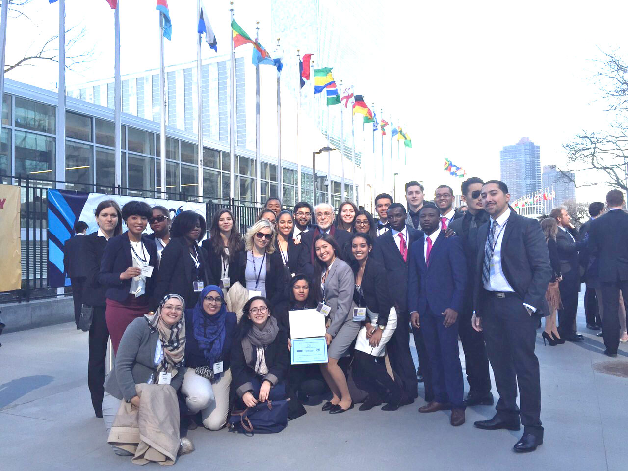 Group of John Jay students outside the UN building