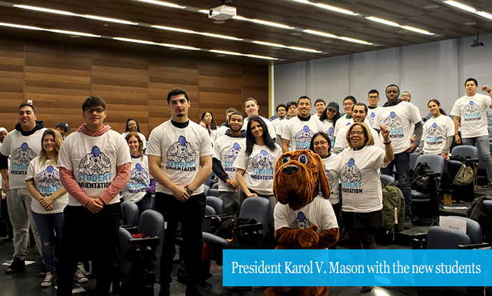 President Karol V. Mason with the new students