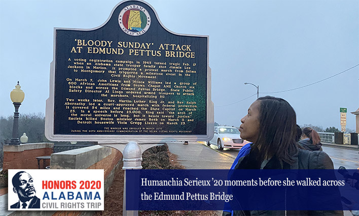 Humanchia Serieux ’20 moments before she walked across the Edmund Pettus Bridge