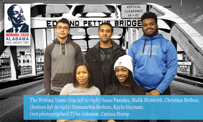 The Writing Team: (top left to right) Isaac Paredes, Malik Monteith, Christian Bethea; (bottom left to right) Humanchia Serieux, Kayla Hayman; (not photographed) Tyler Johnson, Carissa Stump