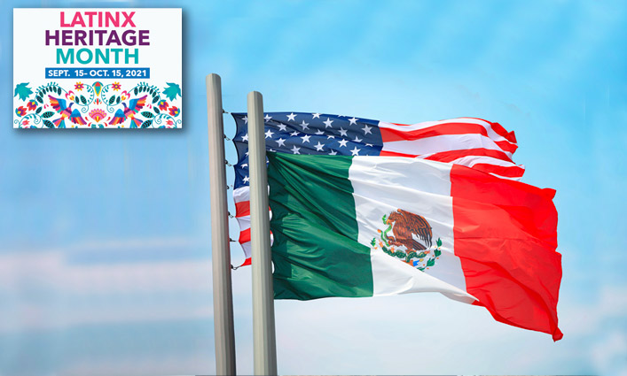 Mexican flag and American flag 