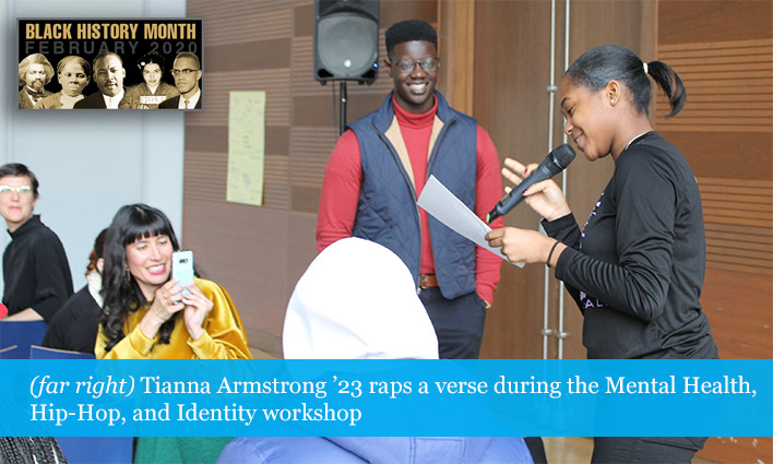Tianna Armstrong ’23 raps a verse during the Mental Health, Hip-Hop,  and Identity workshop