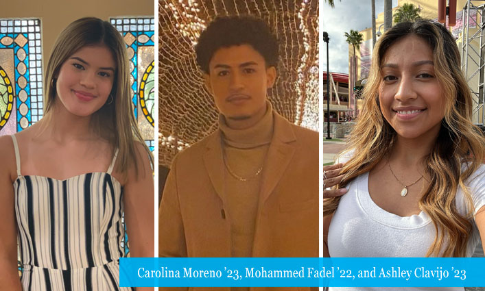 Carolina Moreno ’23, Mohammed Fadel ’22, and Ashley Clavijo ’23