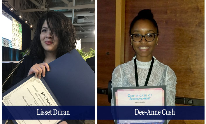 John Jay students Lisset Durna and Dee-Anne Cush have earned national awards for their undergraduate research in science at national conferences that promote diversity and inclusion in STEM.
