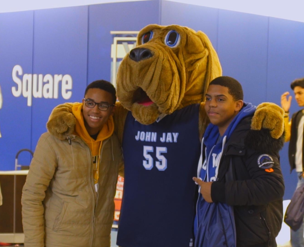 Students with school mascot, Midtown Bloodhound