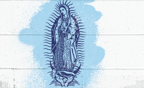 Image of the Virgin Mary on Cinder Block Wall