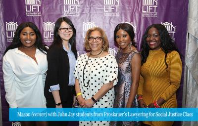 Mason (center) with John Jay students from Proskauer’s Lawyering for Social Justice Class