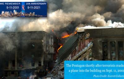 The Pentagon shortly after terrorists crashed a plane into the building on Sept. 11, 2001