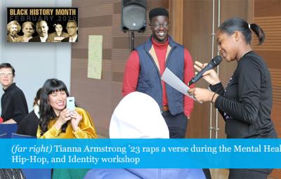 Tianna Armstrong ’23 raps a verse during the Mental Health, Hip-Hop,  and Identity workshop