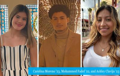 Carolina Moreno ’23, Mohammed Fadel ’22, and Ashley Clavijo ’23
