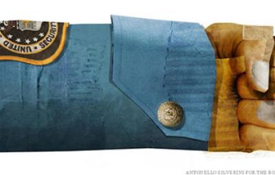Illustration of a police arm with badge