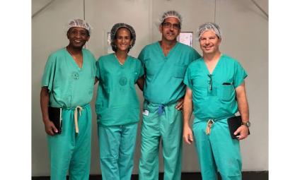 Jodie Roure with medical professionals in Puerto Rico