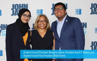 Student Council President Musarrat Lamia, President Karol V. Mason, and Student Council Vice President  Fidel Osorio